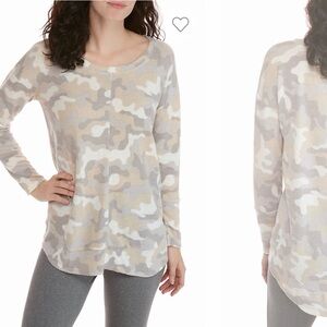 New Directions Camouflage Flannel Sweater - Gray, Cream, Tan